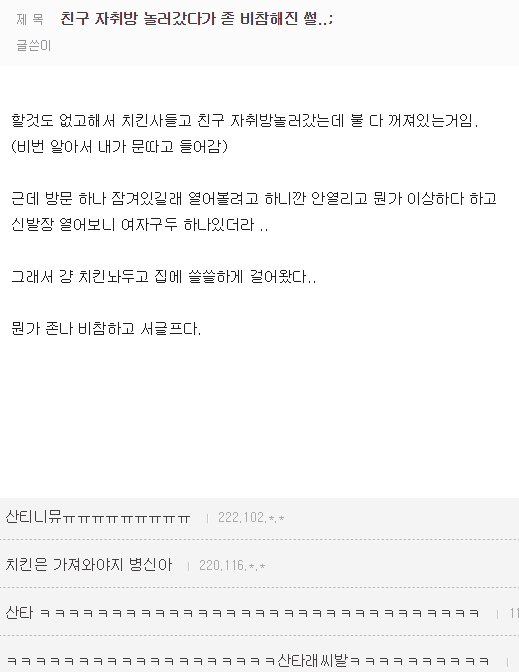 어느 디시인의 크리스마스에 친구자취방 놀러간 썰 | 인스티즈