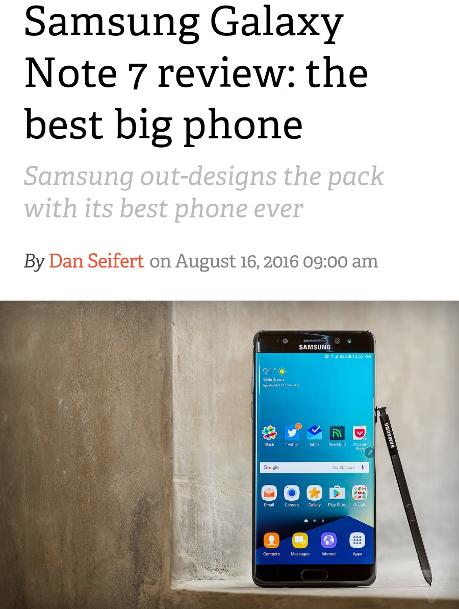 더 버지(The Verge) 갤럭시 노트7 리뷰: 역대 최고점수 | 인스티즈
